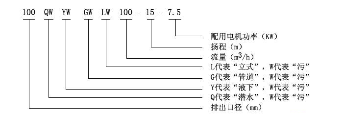 LW型直立式無(wú)堵塞排污泵型號意義